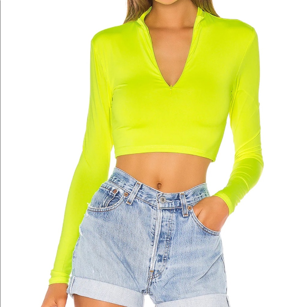 Neon Yellow Zip Crop Top